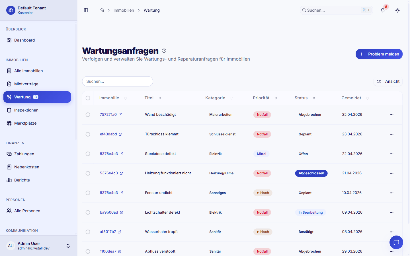 Wartungsanfragen